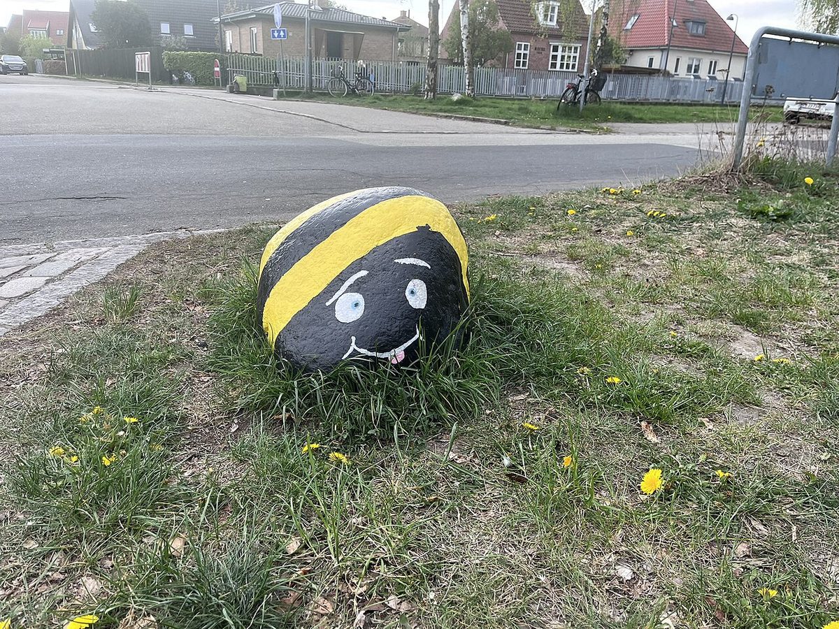 Bee-painted rock