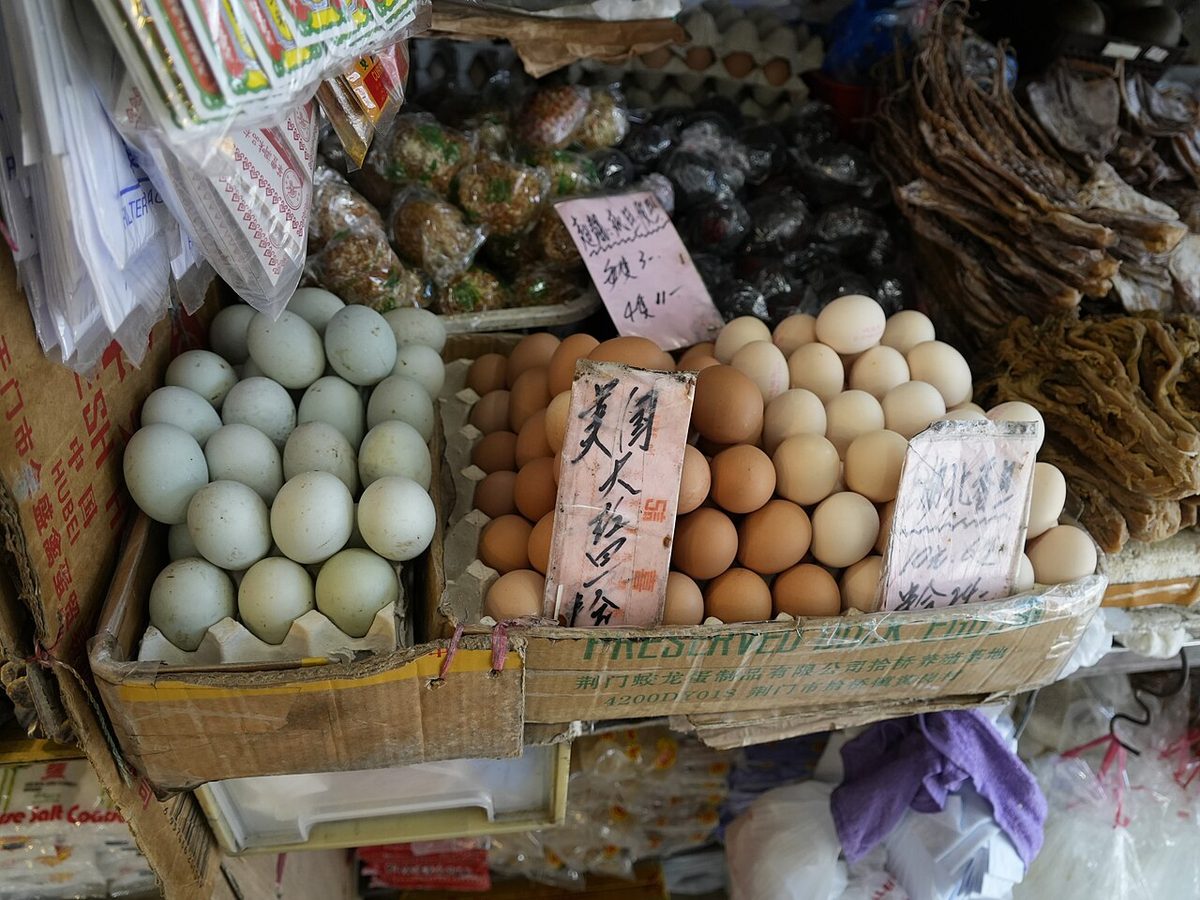 Chicken Eggs and Duck Eggs in San Hui Market at Tuen Mun