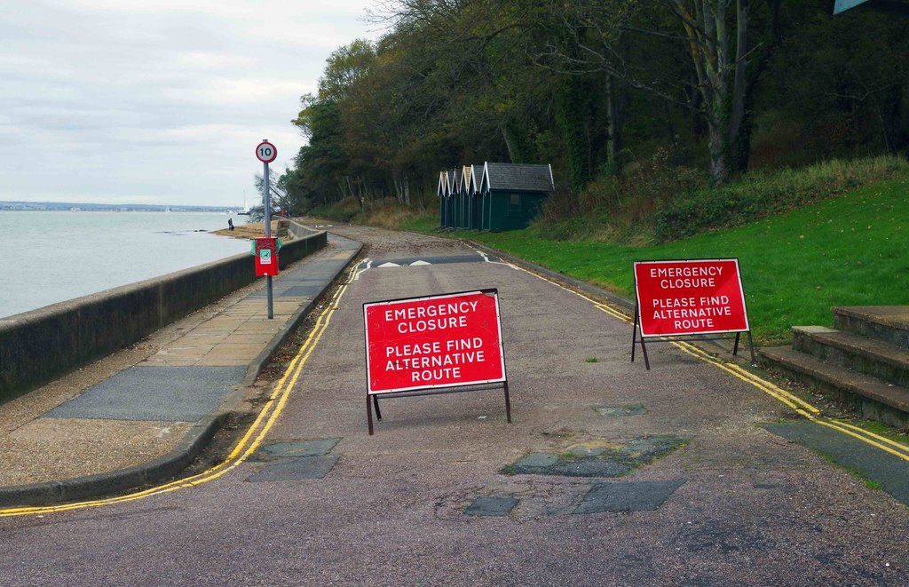 Road closure, Esplanade, East Cowes, Isle of Wight