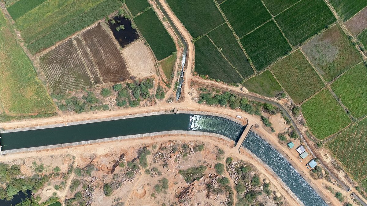 Narayanpur Right Bank Canal distributary 10 aerial irrigation network Karnataka India